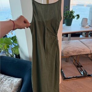 Zara Olive Green Linen Dress size XS, with asymmetrical waist cut out -Sexy chic